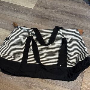 Striped Canvas Weekender Bag in Black and White NWT